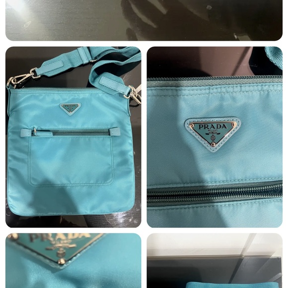 ‘Like New’ Authentic PRADA Turquoise Nylon Shoulder Crossbody Bag Purse - Picture 9 of 10